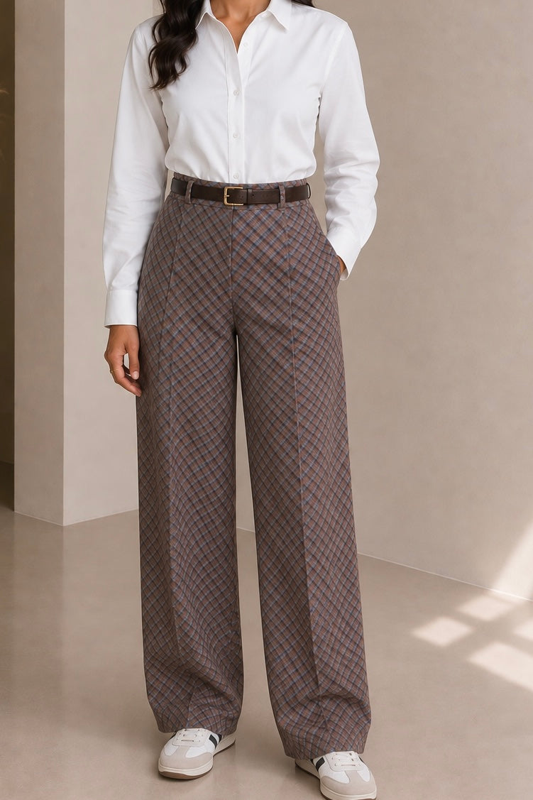 Emma Wide-Leg Checked Trousers